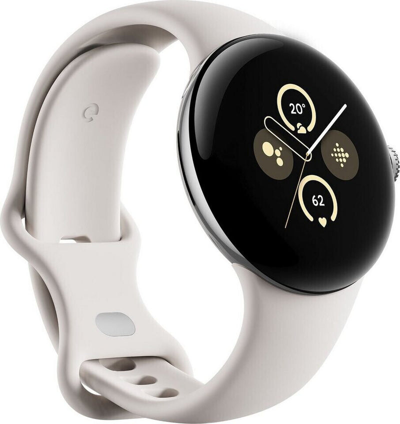 GOOGLE Pixel Watch 2 LTE, 41mm Aluminiumgehäuse, Polished Silver mit Sportarmband, Porcelain