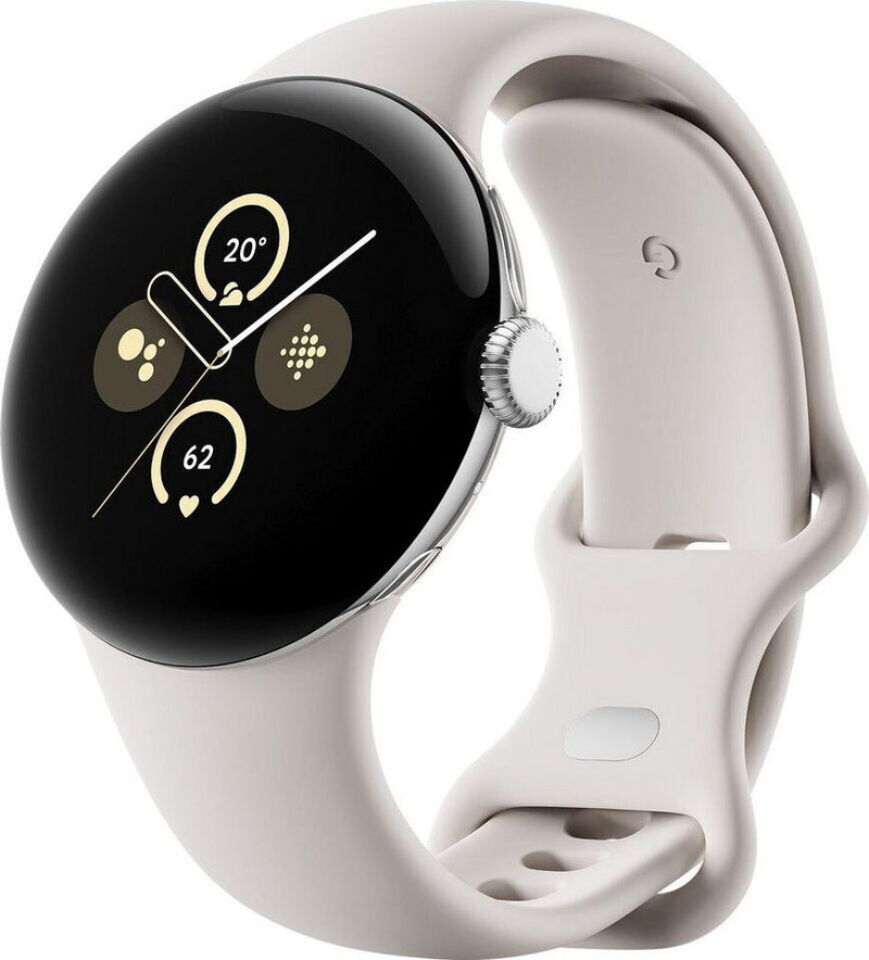 GOOGLE Pixel Watch 2 LTE, 41mm Aluminiumgehäuse, Polished Silver mit Sportarmband, Porcelain